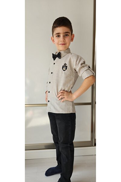 KZY STORE Erkek Çocuk 5-8 Yaş Gömlek-Pantolonlu Papyonlu Takım