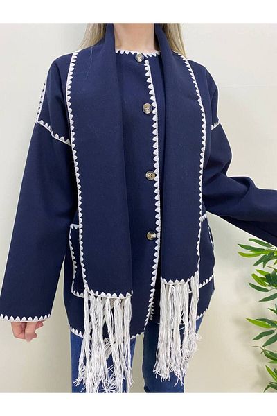 HARMONY GLOBAL Eșarfă detaliată cu broderie pentru femei, haină cu ștampilă moale - jachetă