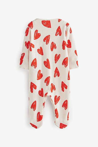 Next Baby 100% Cotton White Red Heart Patterned Jumpsuit