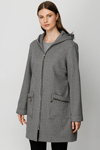 Ekol Kazayağı Desenli Manto GRİ 6309