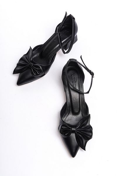 DURUNUN BUTİĞİ Pantofi cu vârf ascuțit cu toc Renta Black Bow 4cm