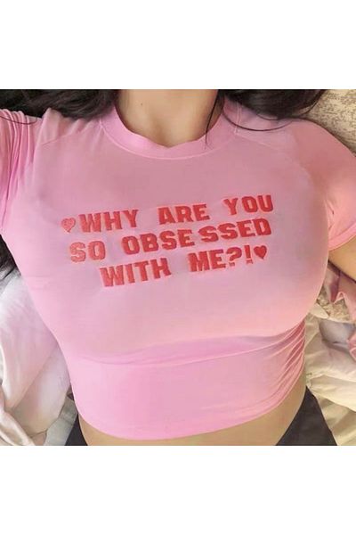 Gofeel Y2k Why Are You Printed Half T-Shirt Crop Blouse