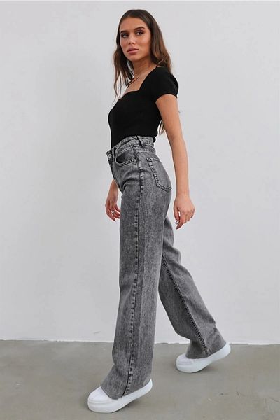 Livik Pantaloni de blugi din denim cu talie înaltă pentru femei Bala, model Palazzo