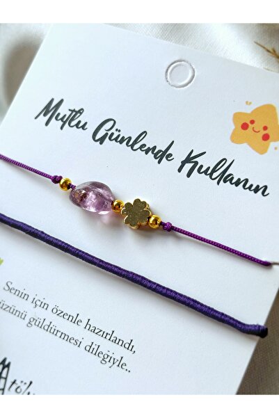 Atölye Merdiven Ametist taşlı yonca figürlü doğal taşlı bileklik