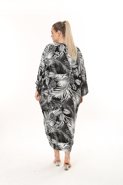 XL Modam ΓΥΝΑΙΚΕΙΟ ΦΟΡΕΜΑ ΠΟΥΚΑΜΙΣΟ ΜΕ ΜΕΓΑΛΟ ΜΕΓΕΘΟΣ V ΛΑΙΜΟΥ ΜΑΥΡΟ ΛΕΥΚΟ ΦΥΛΛΟ