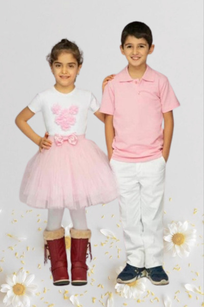 Nacar Kız Erkek Çocuk 23 Nisan Okul Gösteri Kıyafeti Pantolon Etek Tshirt Tak...