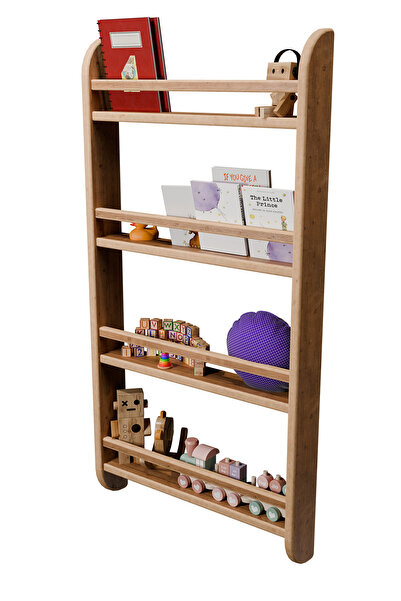 Mionte Flat-Pack Montessori Çocuk Odası Kitaplığı Ahşap Ham Doğal Kitaplık 10...
