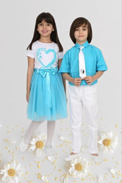 Nacar Kız Erkek Çocuk 23 Nisan Okul Gösteri Kıyafeti Pantolon Etek Tshirt Göm...