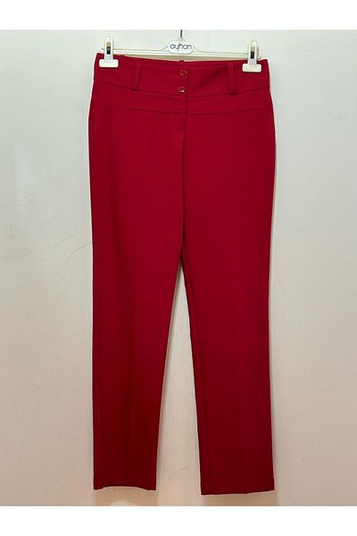 AYHAN Double Button Ready Belt Carrot Leg Fabric Trousers