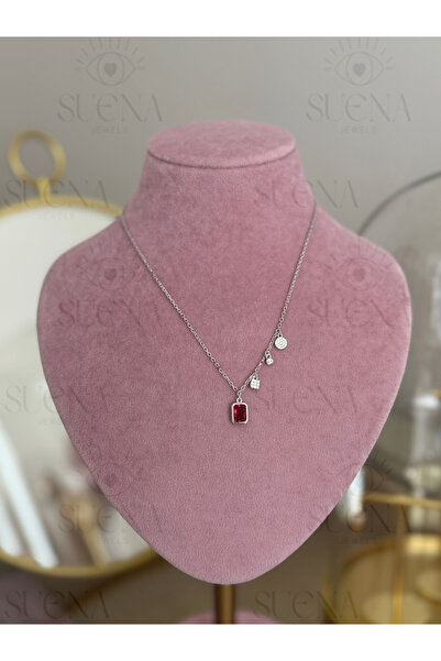 suena 925 Ayar Gümüş Yakut Taş Detaylı Kolye