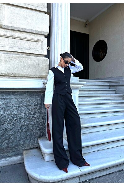 FMN Moda Set de pantaloni de sus și de jos pentru femei Fmn, cu detaliu în du...