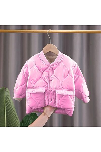 Eybabykids Girl's Pink Puffer Pocket Quilted Coat
