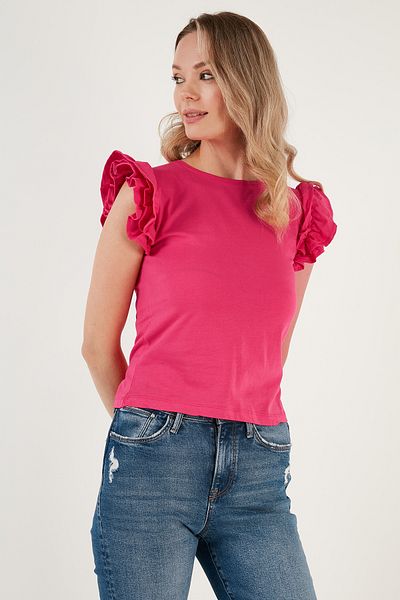 Lela Βαμβακερά μανίκια Frilly Slim Fit Crew Neck T SHIRT5864500