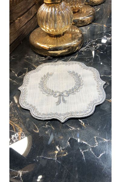 Bonny Home Arma Cream Gray 6-Piece Cocktail Coffee Presentation Napkin Maras Work Glaze Embroidery Embroidered Presentation Napkin