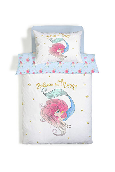 Evmila Double Sided Mermaid Patterned 2-Piece Set Without Sheets Printed Single Duvet Cover Set 160x220 Cm