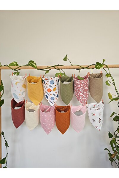 12 Pieces 100% Organic Cotton Double Layer Two Snaps Muslin Baby Girl Scarf & Saliva Bib