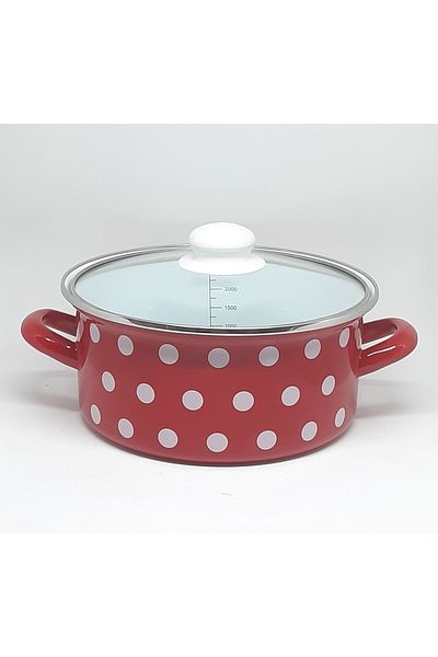 Avşar ENAMEL HOUSE 22 CM 2500 ML MEASURE INDICATIVE RED DOT ENAMEL COOKER