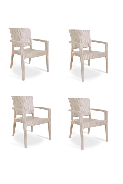 nar sokağı 4 Adet Zeugma Rattan Kollu Sandalye Koltuk 4'lü Set