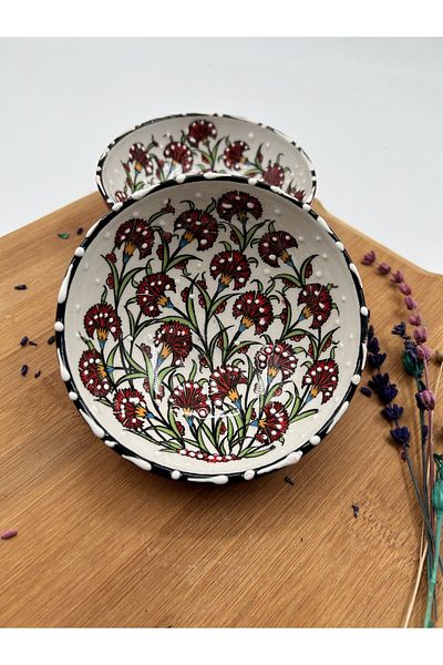 Nakkaş Çini Traditional Tile Patterned Presentation Bowl, Snack Bowl 2 Pieces Bowl 10