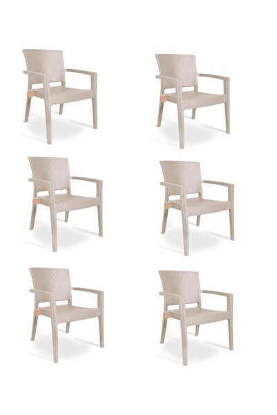 nar sokağı 6 Adet Zeugma Rattan Kollu Sandalye Koltuk 6'lı Set
