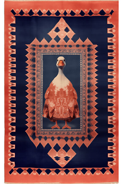 Dido Collection Navy Blue Themed Modern Decorative Rug with Noble Duck Pattern 3383
