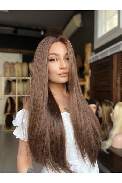 Suzan Peruk Düz Fiber Sentetik Tül Peruk - Açık Kahve