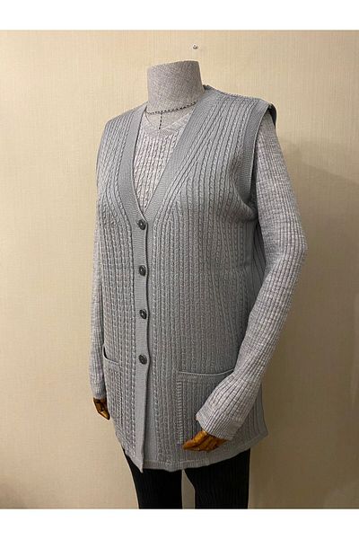 TEK Hair Knitted SINGLE Knitwear Mercerized Mother Vest / Gray