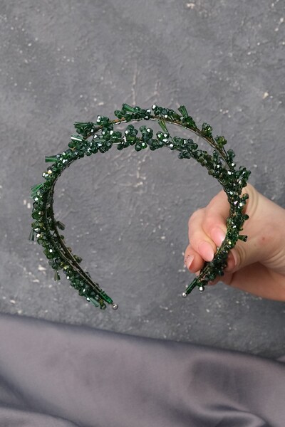 Limelia Coroana de mireasă cu mărgele cu două rânduri Talya verde