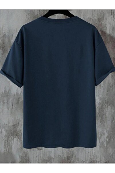 SELENA BUTİK Μπλουζάκι Unisex Navy Blue Dreams Cotton Oversize Boyfriend