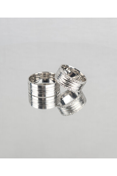 Gri Gümüş Düz Brose Kelebek Kalemli 925 Ayar Gümüş Alyans, Nişan ve Söz Yüzüğü