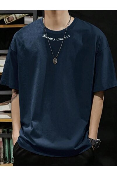 SELENA BUTİK Μπλουζάκι Unisex Navy Blue Dreams Cotton Oversize Boyfriend