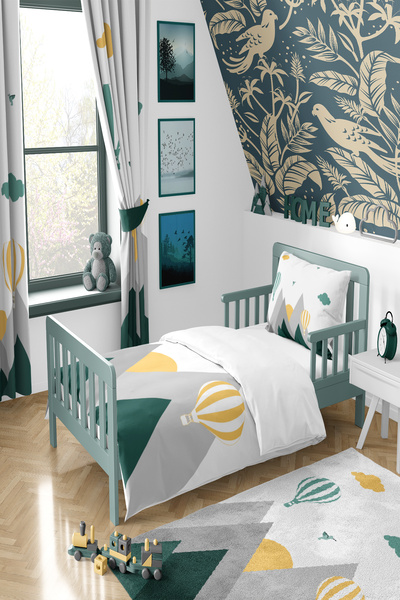 Talia Home طقم غطاء لحاف بنمط جبل وادي الطيور الخضراء TLAN-299