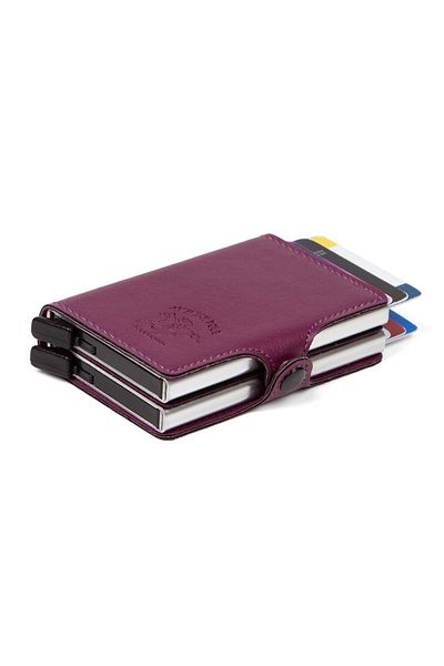Newish Adelina Purple Original Unisex Leather Double Aluminum Mechanism Card Holder 7x10 Cm