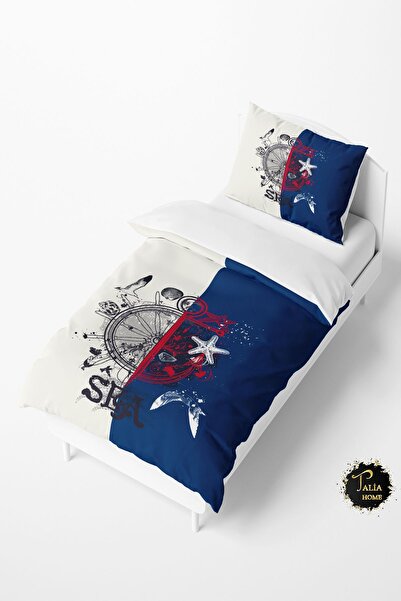Talia Home طقم غطاء لحاف للأطفال والرضع بنمط بحار بلونين TLAN-184