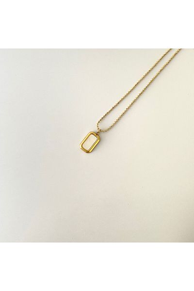 nerora Anti-Tarnish Steel Gold Mother of Pearl Rectangular Destiny-Soulmate Necklace