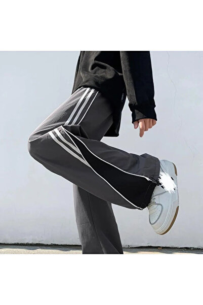 Violon Y2k Retro Gri Baggy Model Beyaz Şeritli Unisex Eşofman Altı