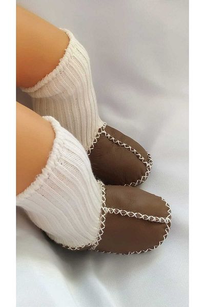 MİNİBİRİ Organic Genuine Lambskin Baby Booties Slippers Baby Boots Baby Shoes