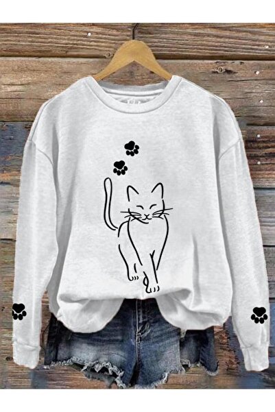 Khione Унісекс Світшот з принтом кота в стилі «оверсайз» з велосипедним комір...