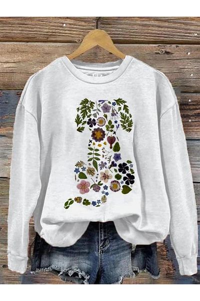 Khione Unisex Design Floral Dog Printed Oversize Sweatshirt Hoodie
