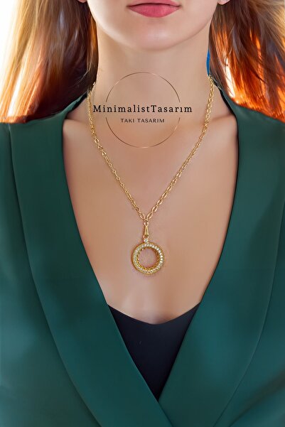 MinimalistTasarım Ceyrekli Kolye, Çeyrek Altın Kolye, Çelik Ceyrek Takılan Kolye, Altin Kolye Cerceveli