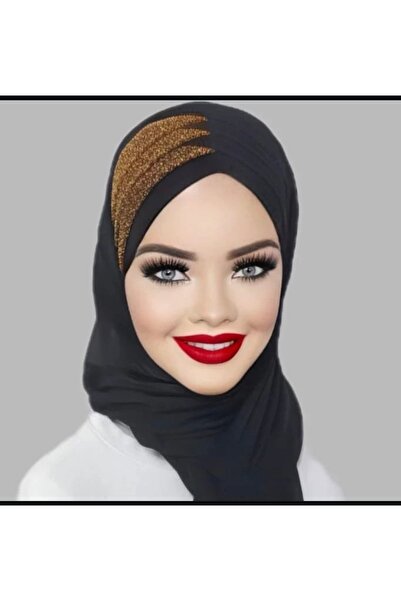 Polikromi Kadın Siyah Renk Bantlı Şal Tesettür Bone