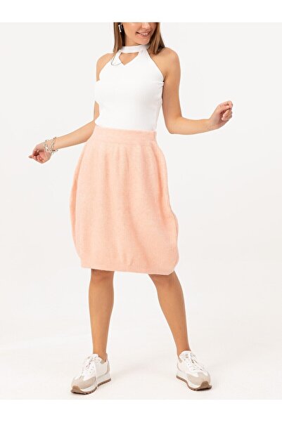 Stone Design Bracelet Salmon Midi Knitted Skirt - Size on Model: Standard