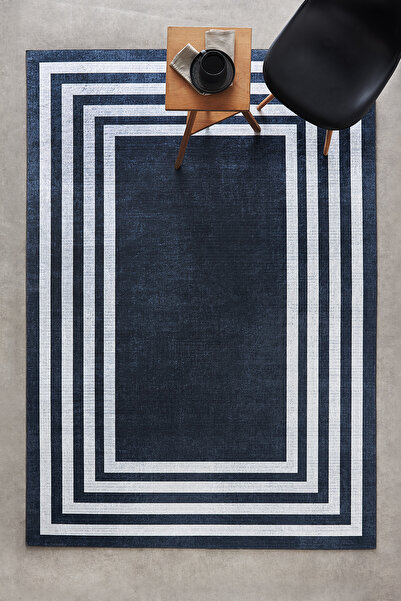 Kaşmir Halı Sare By Frame Black Yıkanabilir Kaymaz Taban Salon Mutfak Halısı Yolluk