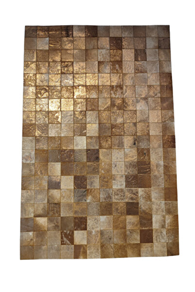 KuzeyCarpet Bronz Varaklı Patchwork Doğal Dana Derisi Halı