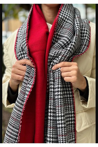 Andante Plaid Patterned Wool Textured Double Sided Scottish Pattern Shawl Scarf