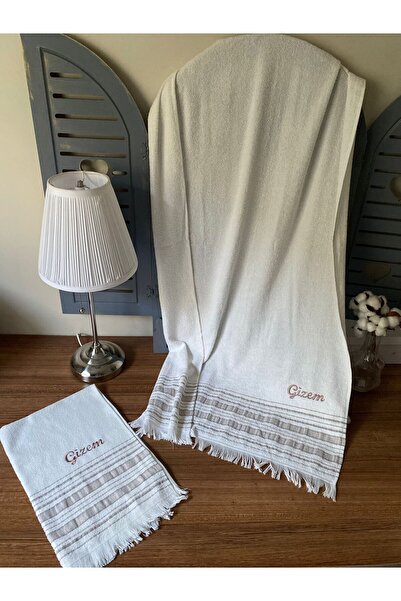 Customized Embroidered Bath Towel Set 50x90 + 70x140 Cm Brown