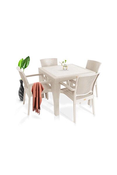 nar sokağı Zeugma 90x90 Cm Camsız Rattan Bahçe Balkon Masa Takımı