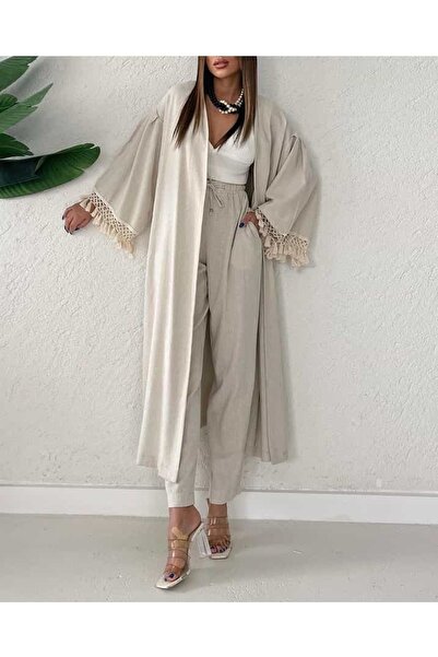 Lux Home Istanbul بدلة كيمونو طويلة مزدوجة مع دانتيل