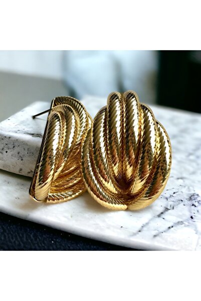 alsaccessories أقراط نسائية ملتوية من الفولاذ باللون الذهبي