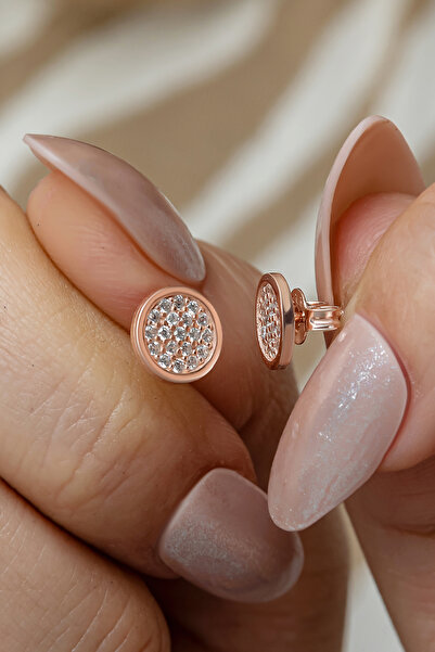 Nereze 925 Ayar Gümüş Rose Kaplama Minimal Yuvarlak Küpe